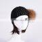 Girls cotton knitted head band with beads raccoon fur ball heaad band KZ160089