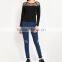 Two-color Long Sleeve T-shirt Skin Tight t Shirt With Net Design