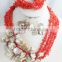 Free Shipping!!! red coral and shell flower jewelry set with necklace earrings and bracelet