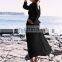 Elegant Lace Patchwork Button Front Open Long Sleeve White Cotton Beach Dress Women Swimwear Cover Up Beach Tunic Plus Size