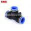 SNS SPE Series pneumatic push to connect 3 way equal union tee type T joint plastic pipe quick fitting air tube connector