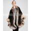 popular ladies cashmere and fox fur trim cape