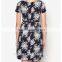 Fashion Floral Printed Midi Skater Woman Summer Dress