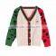 High Quality Contrast Color Cable Knit Boy's V-neck Cardigan Sweater