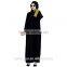black chiffon contrast muslim dress/ juja muslim pink islamic fashionable abaya kaftan dresses/fancy dl islamic muslim dress