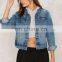 China Custom Jacket in New Model Distressed Embroidered Denim Jacket Women