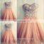 Coral Color Short Bridesmaid Dress 2016 Crystal Beads on Top Peach Cheap Wedding Party gowns vestidos de festa