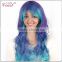 bule and purple mixed curly synthetic cosplay wig anime
