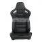 All Black PVC Leather Gray Stitch Racing Seat Bracket Solid Sponge With Rails Race Car Seats