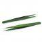 Pointed anti-static tweezers green stainless steel environment-friendly high-precision tweezers plus hard tweezers cute sticker green straight head
