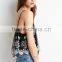 Autumn 2015 Womens Black Embroidered Bohemian Crop Tops