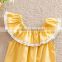 2016 Popular Design Baby Girl Cloth Set Summer Girl Cotton Clothes Yellow Cotton Lace Collar Design Ins Hot Sale Clothing