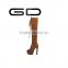 Simple pure color high heel warm over the knee boots dress with bag women