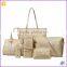 Woven pvc material handbag 6pcs in 1 set style champagne lady's handbag womens