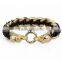 fashion gold skull bracelets stainless steel men leather wristband