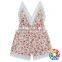 V-Neck florals cotton lace trim fringe backless vintage baby girls romper suit