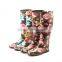 new design women lady tall height PU surface leather flock waterproof horse riding boot wellies wellington rain boots