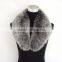 Myfur Women Cotton Padded Coat Dyed Blue Fox Fur Collar in Grey Color