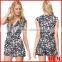 Regular Fit Crossover Neck Pleated Waist Playsuit Wholesale Print Women Playsuit