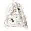 Cotton & Linen Cloth Jewelry Bags Drawstring Off-white Cat Pattern 16cm x 14cm