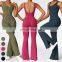 Women Clothing Sexy Open Flare Big U Back Bodysuit Custom Sports Jumpsuits Gym Fitness Bodysuit Women One Piece Yoga Jumpsuit
