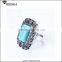 Caroline Rectangle Antique Silver Carve Turquoise Ring