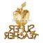 Gold plated zinc alloy rhinestone super teacher enamel Christmas apple brooch