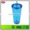 promotional insulated double wall 24 oz plastic tumbler with straw