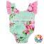 Aqua Floral Pink Flutter Sleeve Hot Little Baby Girls Summer Rompers