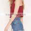 Red Halter Neck Embroidery Blouse Top Cotton Spandex Camisole HSB2285