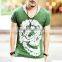 2016 Men Deep V Neck Summer Cotton Skull Print Slim T Shirt