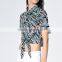 Custom OEM Service women all over printed swallow tail short sleeve lady blouse & top with stand collar