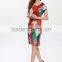 Pleat colorful grid printed short sleeve slim dress for ladies