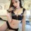 Fancy red color padded and panties set ladies sexy net bra panty set