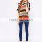 Cheap Price Rainbow Multi-color Colorful Sweater Slim Fit Casual Crew Neck Knit Top In Stripe Half Sleeves For Ladies