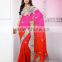 Smashing Pink & Red Color Combination Silver Bordered Blooming Bliss Designer Sarees Collections