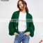Women Green iceland wool chunky manhand knit cardigan 2017