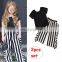 Girl Summer 2PCS Outfit Kids short sleeve black tops & Stripe Pant Set Girl Clothing Sets for 1-6T