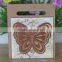 Gold blue bengali wooden butterfly wedding invitation card