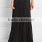 Solid color black chiffon flare long pleated skirt