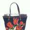 Embroidery flower ladies leather bag models 2015