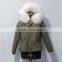 women casual bomber jacket with raccoon fur hooded parka for lady