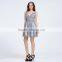 12735 V-neck lace tulle harder Mesh with Satin grey sleeveless cute prom party dress