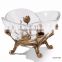 Ornamental Cast Bronze Crystal Fruit Bowl With Leaves, Clear Crystal Decorative Compote With Brass Base