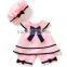 Wholesale lovely pink baby girl clothes bownot stripe clothing 100%cotton frock designs of baby two pieces clothes set