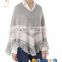 Strips and Tassel Knitted Cashmere Poncho Shawl