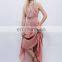 High qaulity lace trim cotton gauze maxi dress ,fashion woman cotton party dress