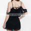 Black Ruffled Cold Shoulder Wholesale Jumpsuit Romper