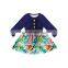 Navy Blue Top And Flower Printed  Dress Wholesale Button In Front Design Baby Dress Girls Fancy Dresses For Baby Girl