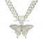 2021 butterfly pink crystal cute KC gold alloy Cuban Necklace with tennis choker kids girls jewelry